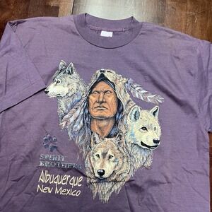 Vtg Spirit Brothers Shirt Native American Size L Wolves New Mexico Single Stitch